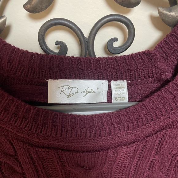 RD Style Vonny Cable Knit Cotton Blend Pullover Burgundy Sweater, Size XS - Picture 4 of 7